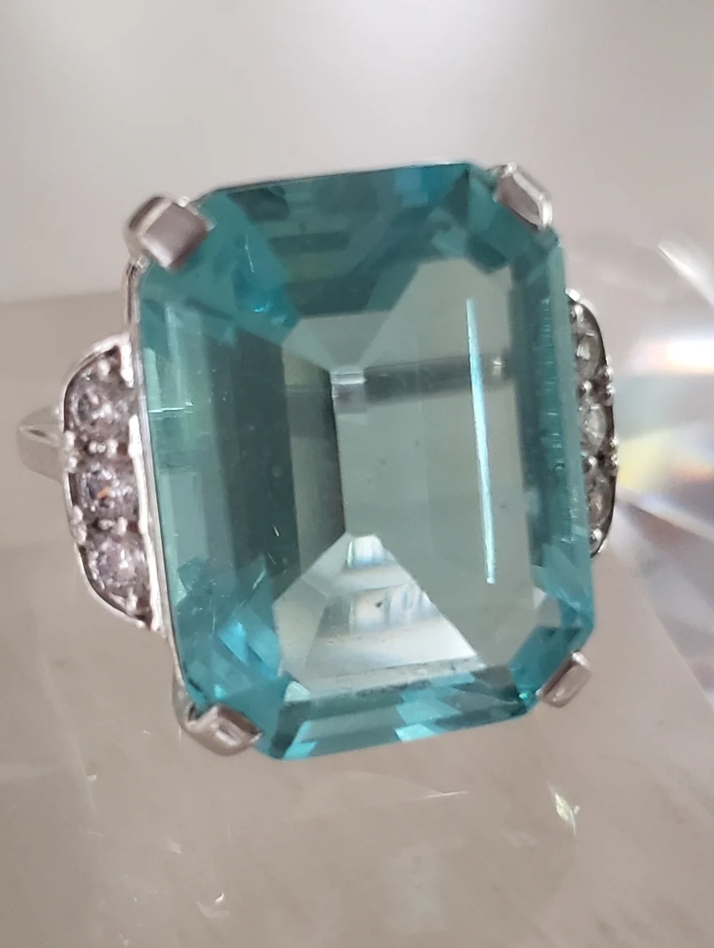 Cocktail Ring, Faux Aquamarine, Sterling Silver, Not Used, Like New, Size 8